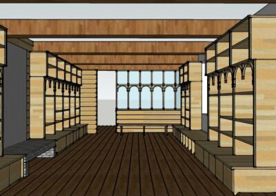 Dessin de l'ensemble des meubles et verrière pour la bibliothèque botanique de Gaujacq